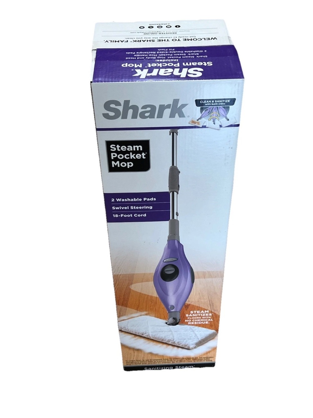 Shark Steam Pocket Mop with 2 Washable Double-sided Pads, Steam Sanitization